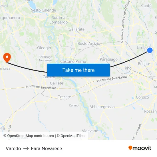 Varedo to Fara Novarese map