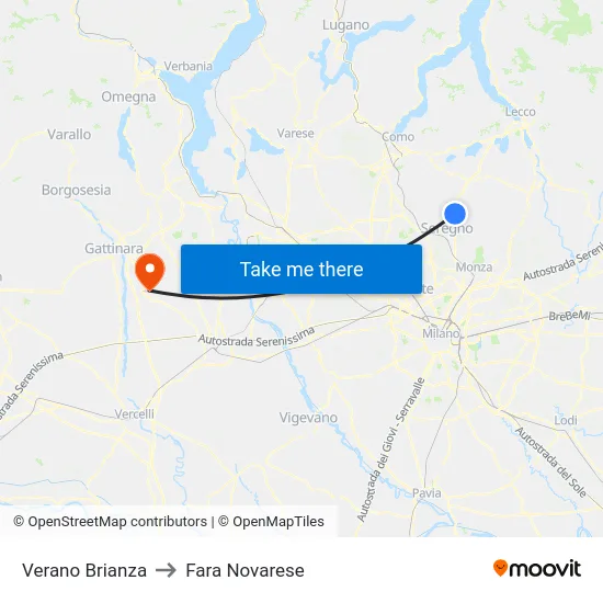 Verano Brianza to Fara Novarese map
