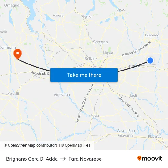 Brignano Gera d'Adda to Fara Novarese map