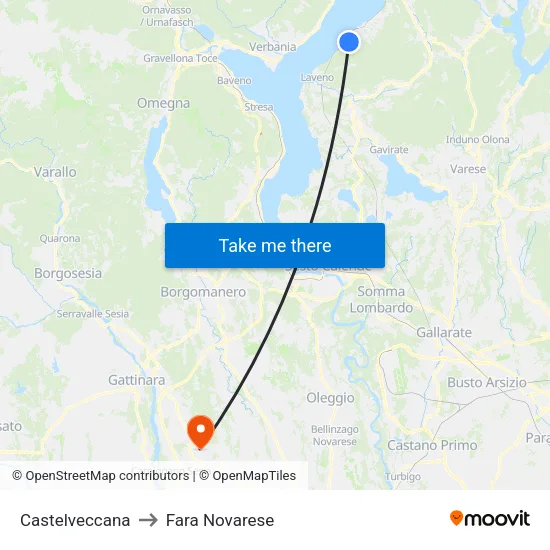 Castelveccana to Fara Novarese map