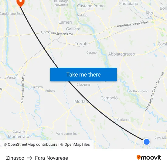 Zinasco to Fara Novarese map