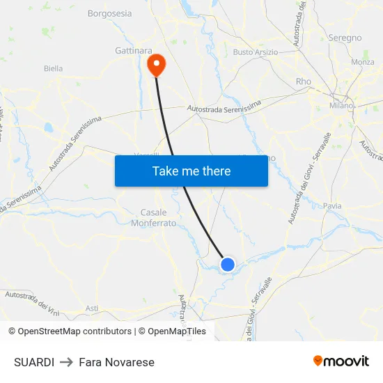 Suardi to Fara Novarese map