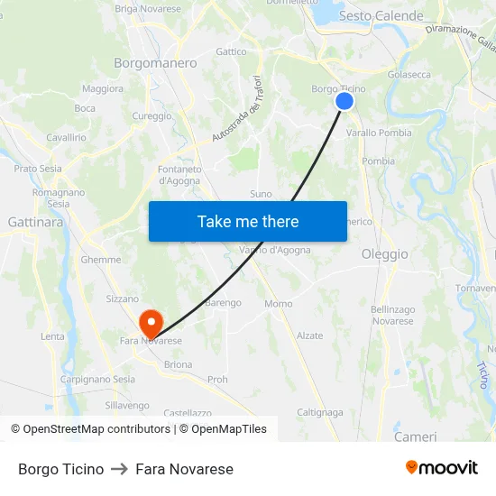 Borgo Ticino to Fara Novarese map
