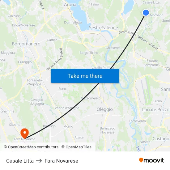 Casale Litta to Fara Novarese map