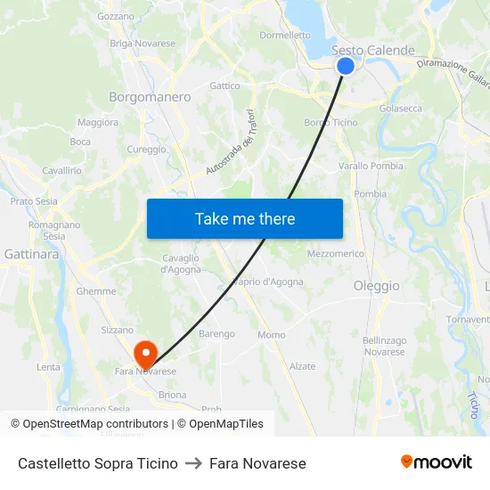 Castelletto Above Ticino to Fara Novarese map