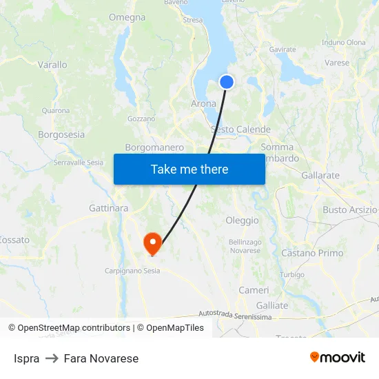 Ispra to Fara Novarese map