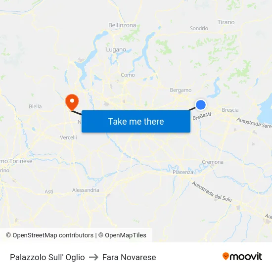 Palazzolo Sull' Oglio to Fara Novarese map