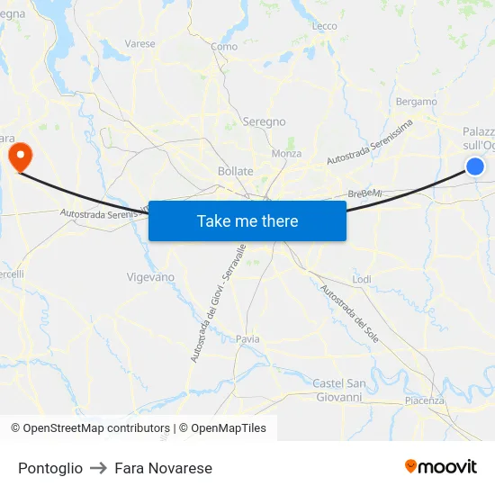Pontoglio to Fara Novarese map