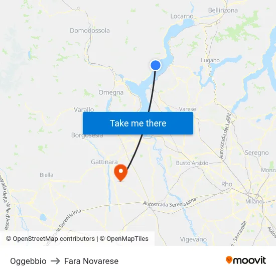 Oggebbio to Fara Novarese map