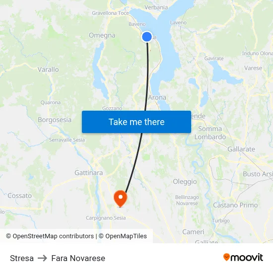 Stresa to Fara Novarese map