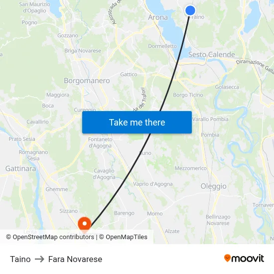 Taino to Fara Novarese map