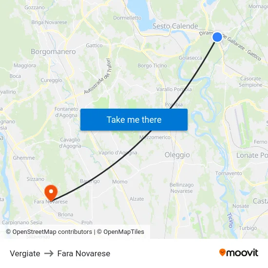 Vergiate to Fara Novarese map