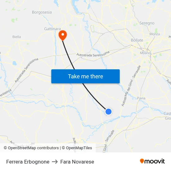 Ferrera Erbognone to Fara Novarese map
