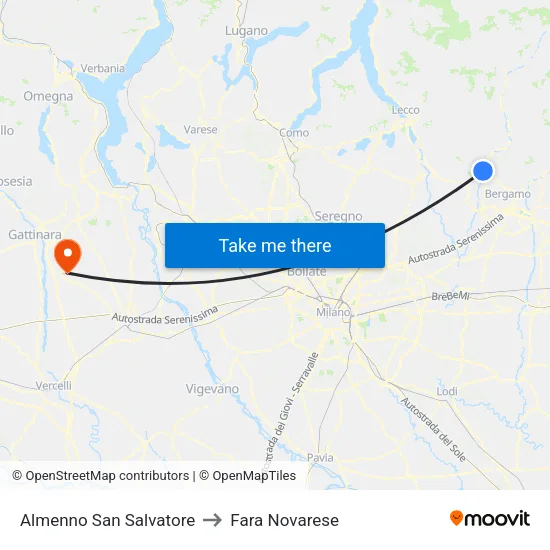 Almenno San Salvatore to Fara Novarese map