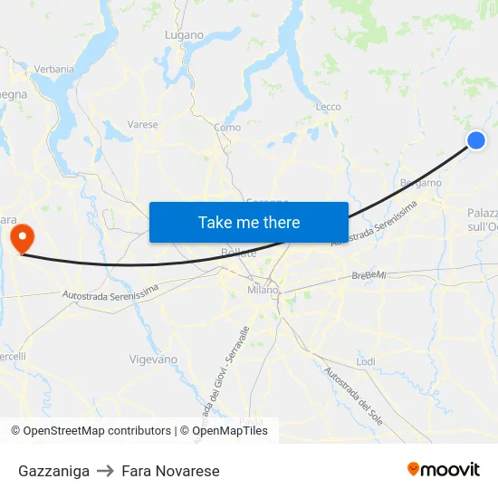 Gazzaniga to Fara Novarese map