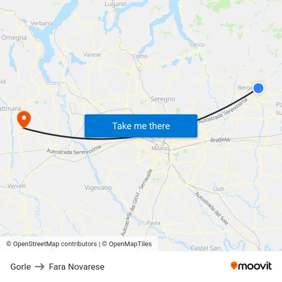 Gorle to Fara Novarese map