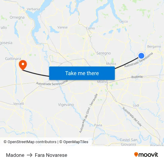 Madone to Fara Novarese map