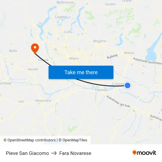 Pieve San Giacomo to Fara Novarese map