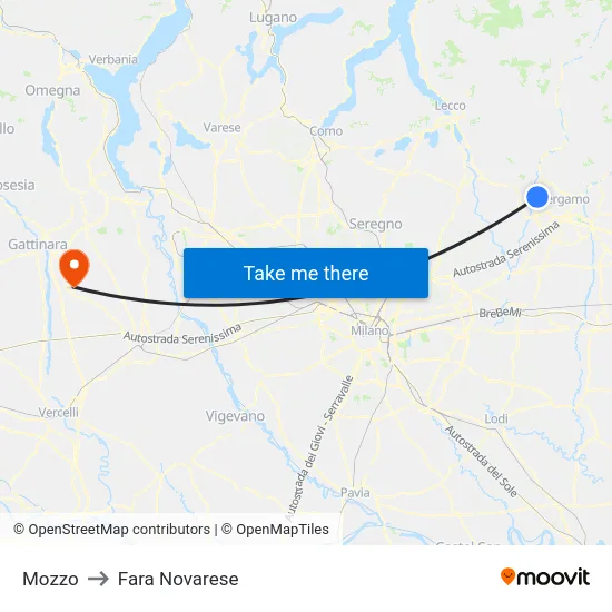 Mozzo to Fara Novarese map