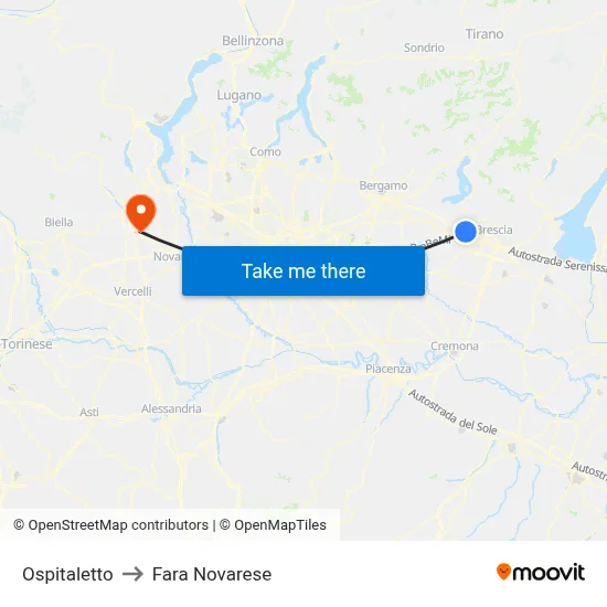 Ospitaletto to Fara Novarese map