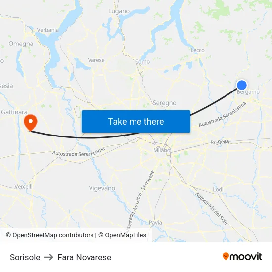 Sorisole to Fara Novarese map