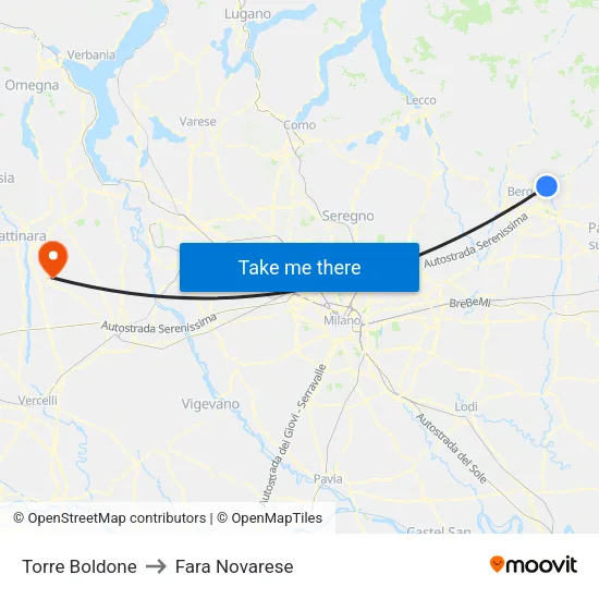 Torre Boldone to Fara Novarese map