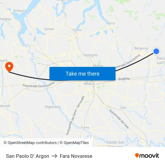 San Paolo D' Argon to Fara Novarese map