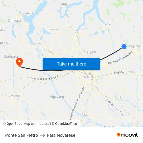 Ponte San Pietro to Fara Novarese map