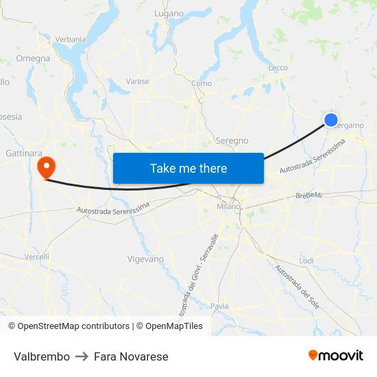 Valbrembo to Fara Novarese map