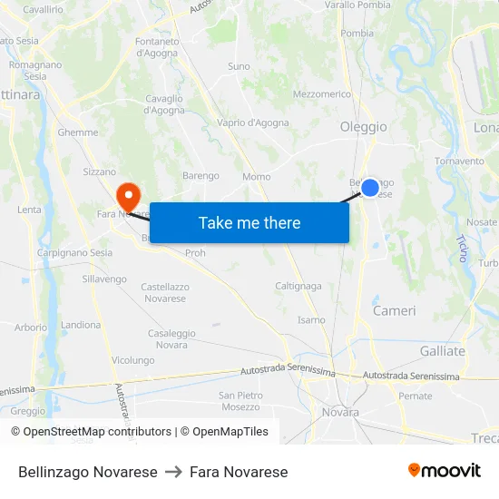 Bellinzago Novarese to Fara Novarese map
