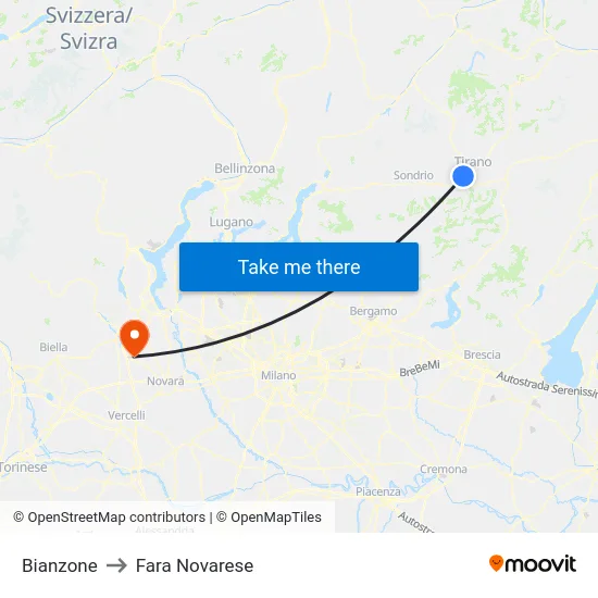 Bianzone to Fara Novarese map
