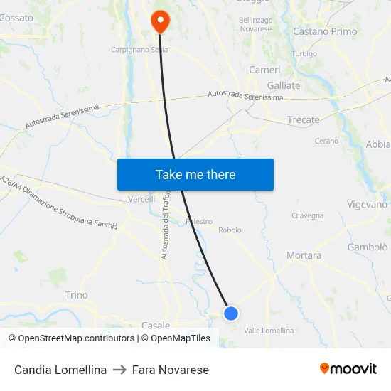Candia Lomellina to Fara Novarese map