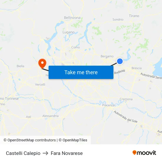 Castelli Calepio to Fara Novarese map