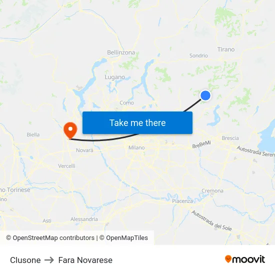 Clusone to Fara Novarese map
