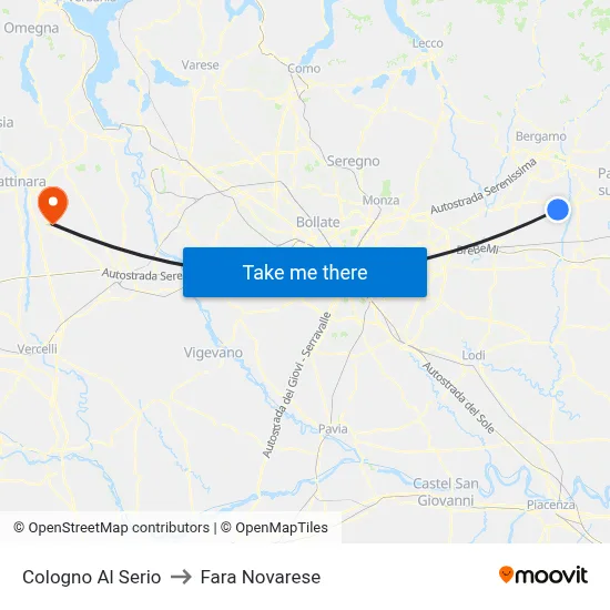 Cologno Al Serio to Fara Novarese map