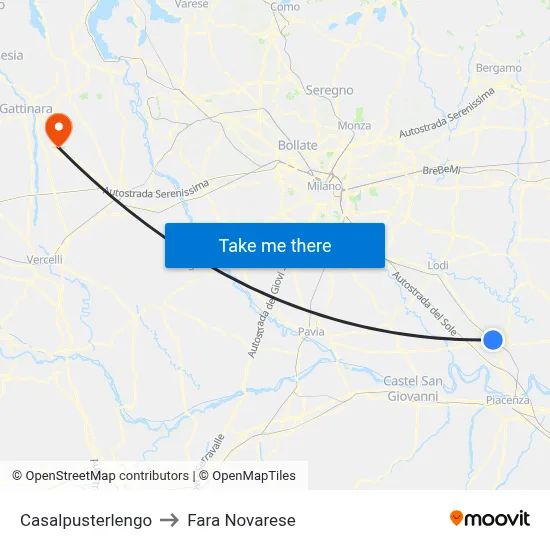 Casalpusterlengo to Fara Novarese map