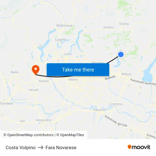 Costa Volpino to Fara Novarese map
