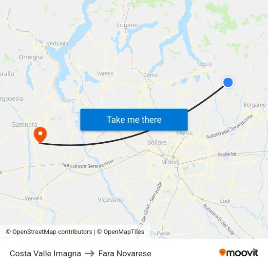 Costa Valle Imagna to Fara Novarese map