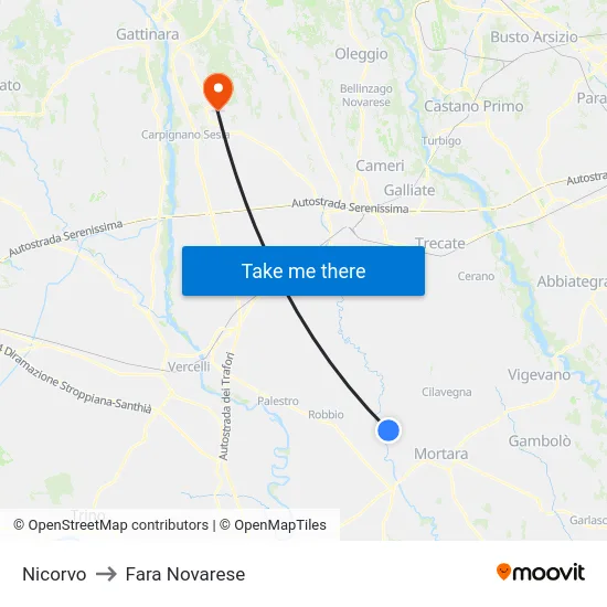 Nicorvo to Fara Novarese map
