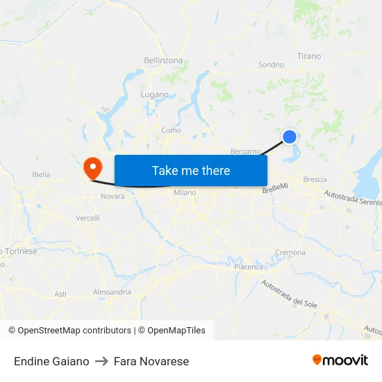 Endine Gaiano to Fara Novarese map