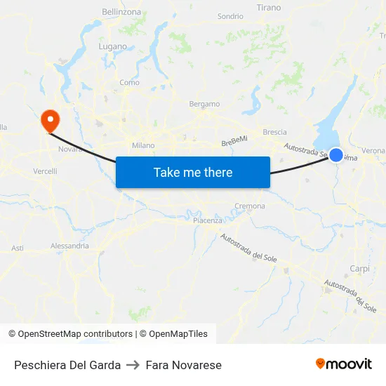 Peschiera Del Garda to Fara Novarese map