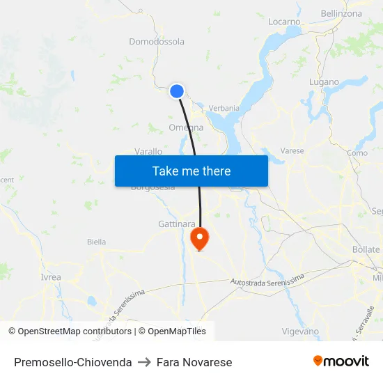 Premosello-Chiovenda to Fara Novarese map