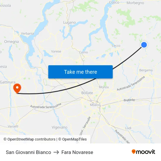 San Giovanni Bianco to Fara Novarese map