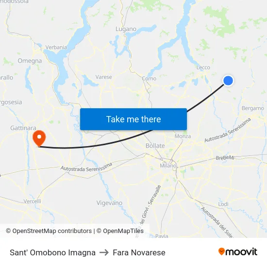 Sant' Omobono Imagna to Fara Novarese map