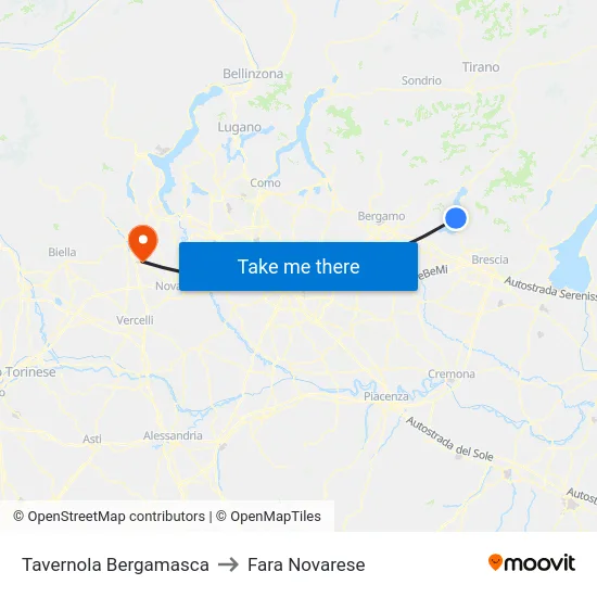 Tavernola Bergamasca to Fara Novarese map