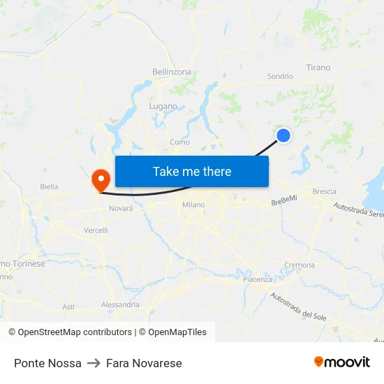Ponte Nossa to Fara Novarese map