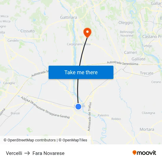 Vercelli to Fara Novarese map