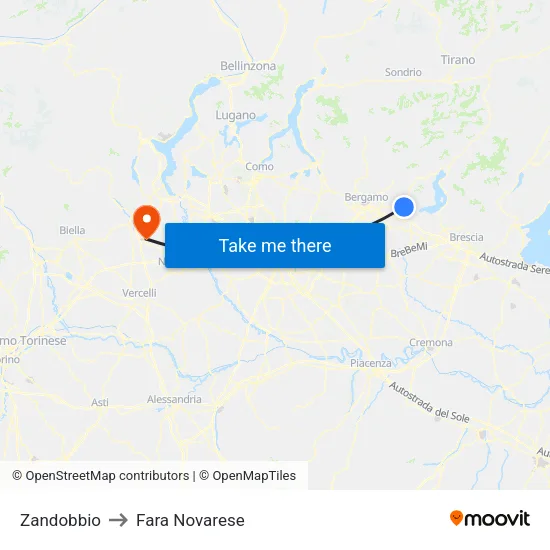 Zandobbio to Fara Novarese map