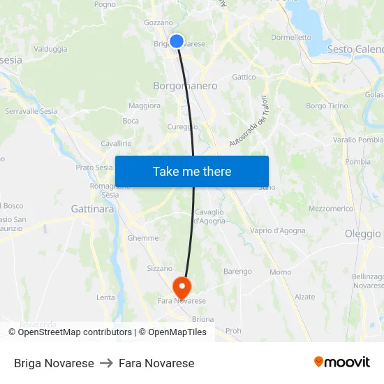Briga Novarese to Fara Novarese map