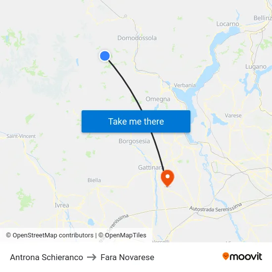 Antrona Schieranco to Fara Novarese map